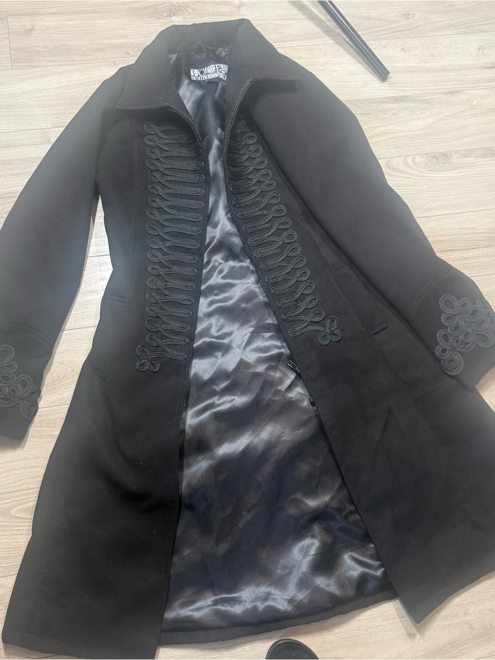 Poison Industries Black Embroidered Military-Style Wool Coat